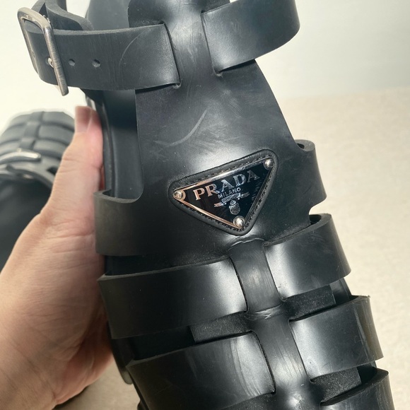 Prada black rubber monolith chunky fisherman lug sole sandals size 7 - Picture 9 of 11